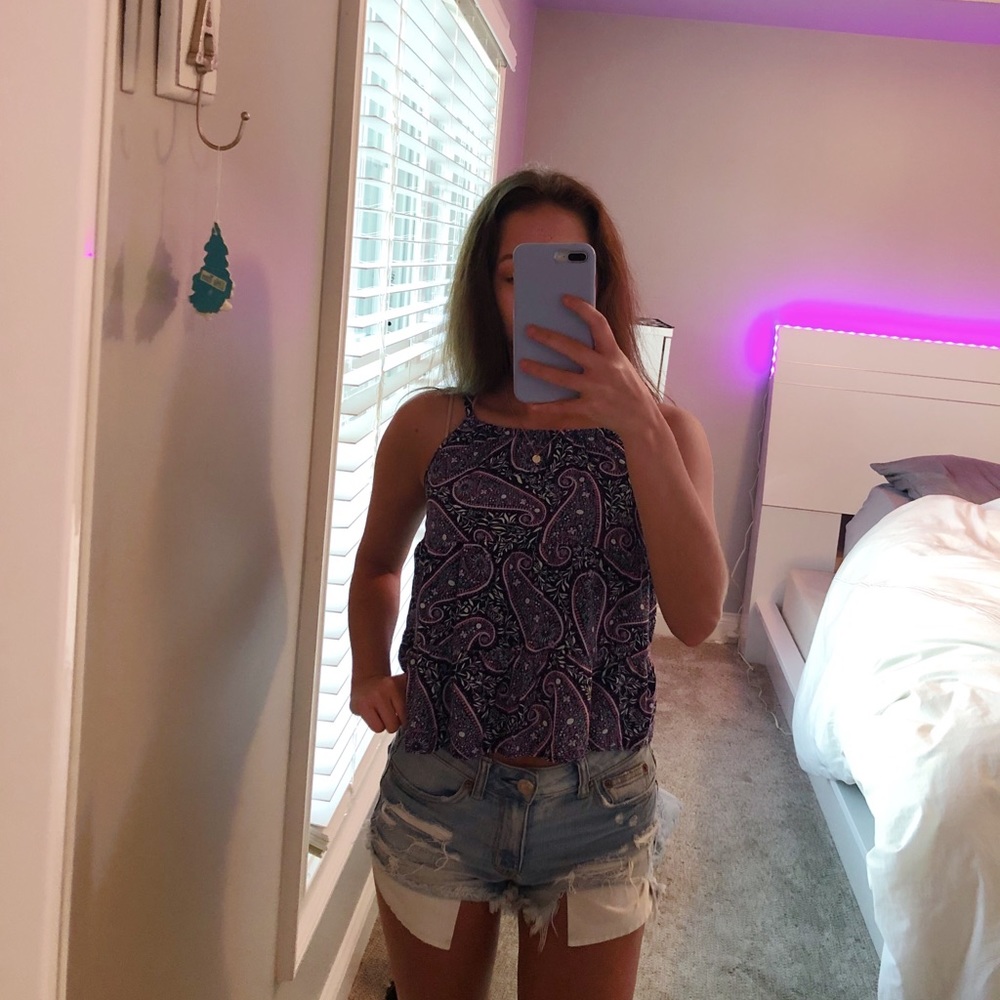 Black and Purple Printed Blouse Tank